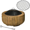 Outsunny Outdoor Fire Pit, 61.5 cm Metal Wood Burning Fireplace with Spark Cover, Poker, Woodgrain Design