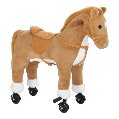 AIYAPLAY Rocking Horse, Plush Ride On Horse with Hoof Sounds, Music, Rolling Wheels and Pedal for 3-7 Years, Up to 50kg, Brown