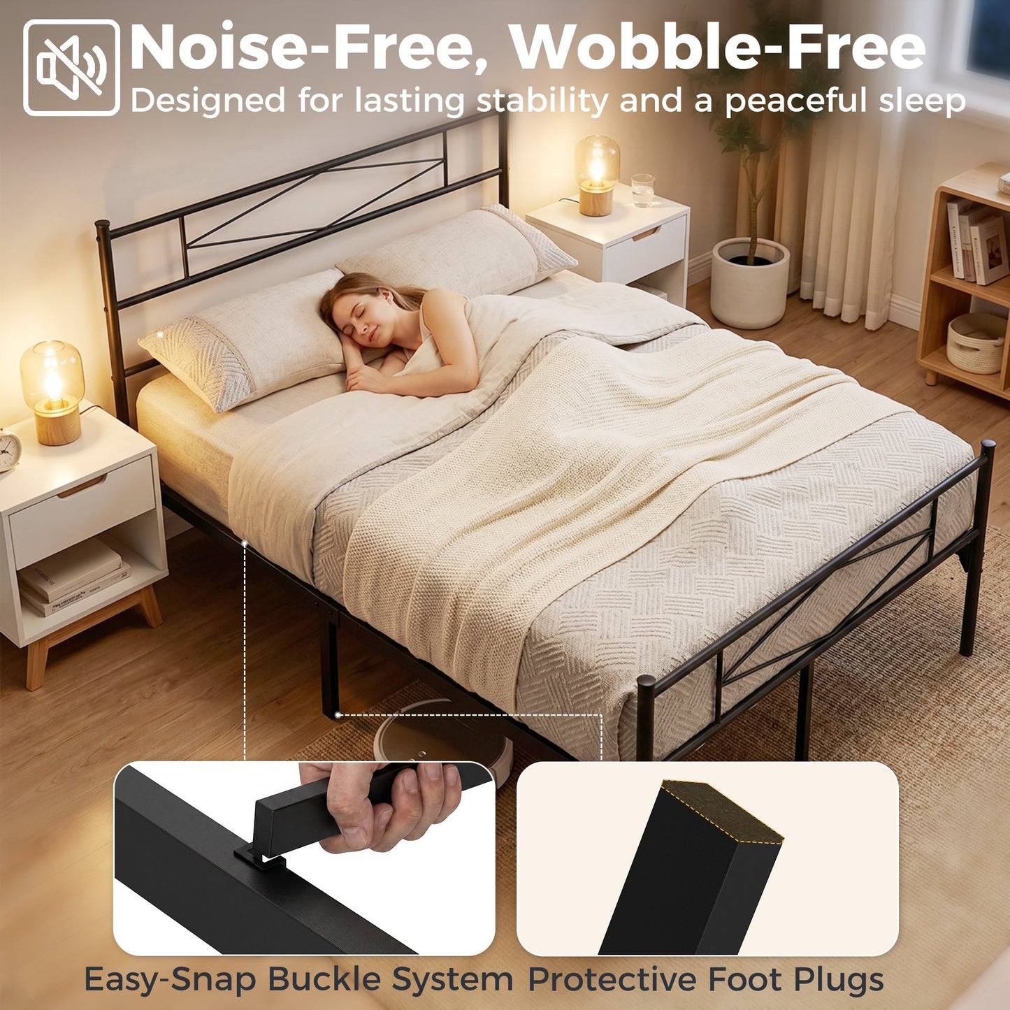 HOMCOM 4ft6 Double Bed Frame with Headboard and Footboard, Metal Platform Bed Frame with 32 cm Underbed Storage, Black