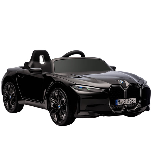 سيارة ركوب كهربائية للأطفال من HOMCOM BMW i4 مرخصة بجهد 12 فولت، مع جهاز تحكم عن بعد، بطارية محمولة، موسيقى، بوق، مصابيح أمامية - أسود