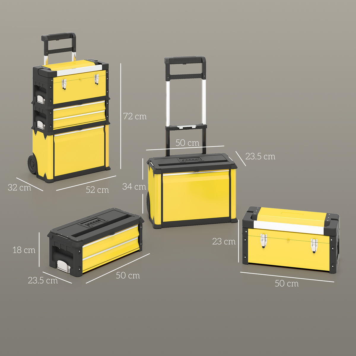 HOMCOM 3-in-1 Stackable Rolling Tool Box in Yellow
