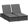 Outsunny PE Rattan Sun Loungers with Cushion, Outdoor Garden Sunbed Furniture with 5-Level Recliner Backrest, and Armrest, Set of 2, Grey