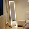 HOMCOM Full-Length Mirror, 160 x 40 cm, Wall Mounted, Freestanding Floor Mirror with LED Lights and Remote Control, Dimming & 3 Colour Modes, for Bedroom, Black