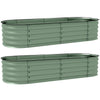 Outsunny Galvanised Raised Garden Bed, Metal Planter Box with Safety Edging, for Flowers, Herbs, Succulents, Pack of 2, Green