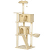 PawHut 180cm Large Cat Tree Tower with Sisal Scratching Posts, Condos, Plush Perches, Hammock, Ladder, Beige