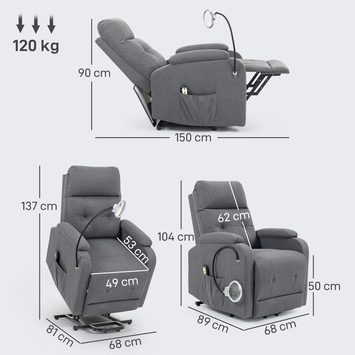 HOMCOM Electric Rise/Recline Armchair in Grey