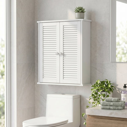 HOMCOM Bathroom Cabinet, Bathroom Wall Cabinet with Louvered Doors and Adjustable Shelf Storage for Kitchen, White
