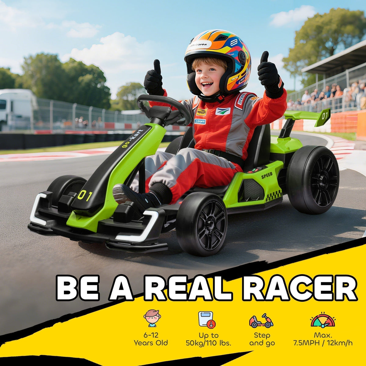 HOMCOM 24V Electric Go Kart for Kids with Adjustable Seat for 6-12 Years, Green