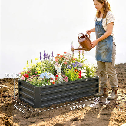 Outsunny Set of 2 Raised Beds for Garden, Galvanised Outdoor Planters for Herbs Vegetables, Use for Patio Balcony, Grey