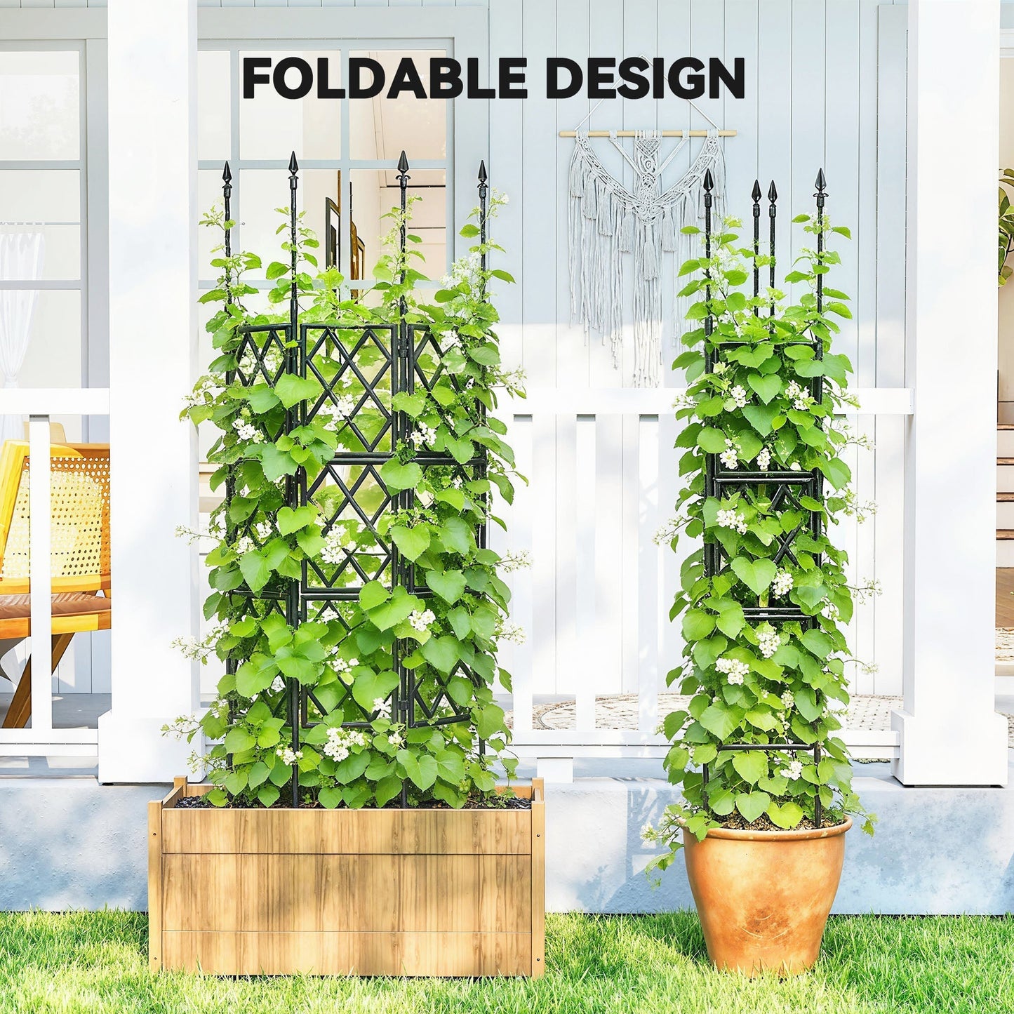 Outsunny Foldable Garden Trellis, Lattice Climbing Support Trellis for Garden, DIY Assembly, 85 x 197 cm, Black