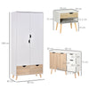 HOMCOM Bedroom Furniture Set, Wardrobe with Hanging Rod, Side Cabinet with Wood Legs, Bedside Table with Drawer, Nature Wood Finish and White