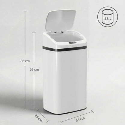 HOMCOM 48L Stainless Steel Sensor Bin - White
