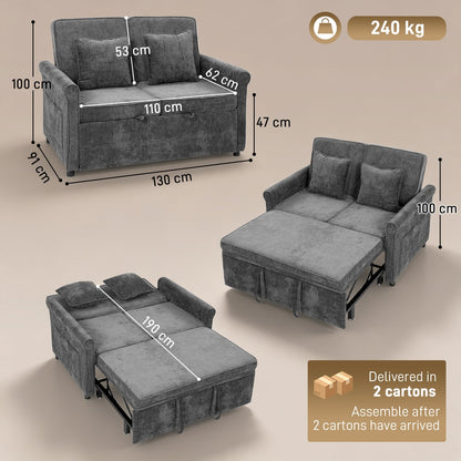 HOMCOM 2 Seater Sofa Bed in Grey