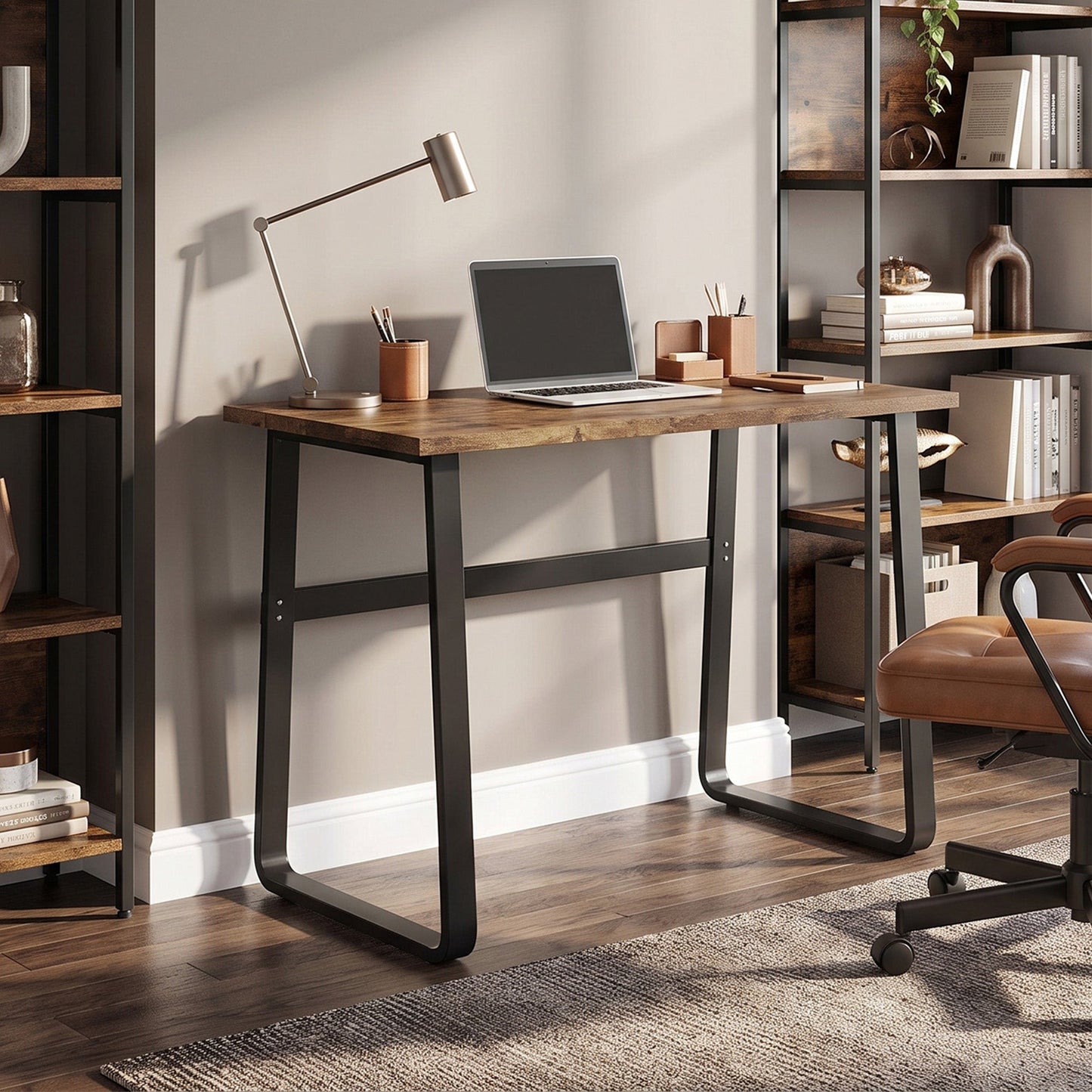 HOMCOM Industrial Writing Desk With Metal Legs, 100 x 58 x 74.5cm, Rustic Brown and Black
