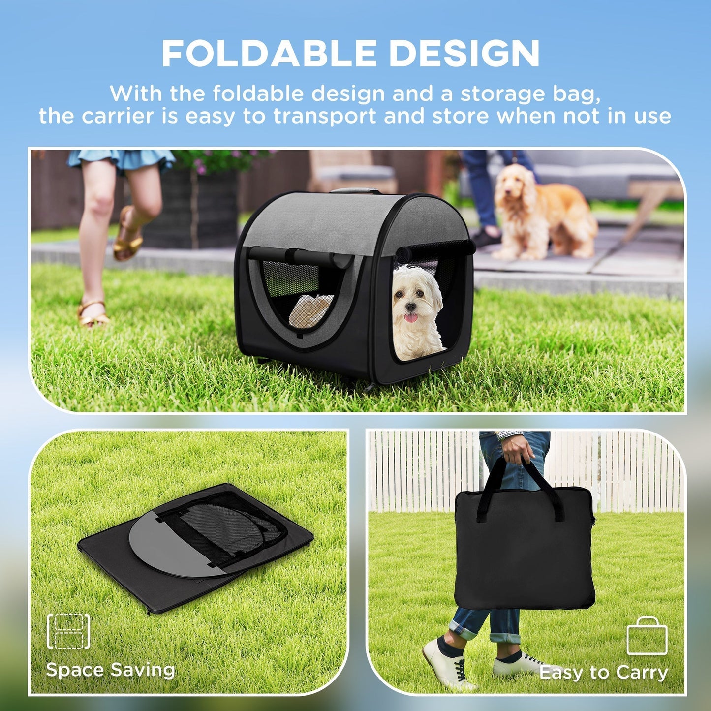 Pawhut Folding Fabric Soft Pet Crate, 46Lx36Wx41H cm - Black