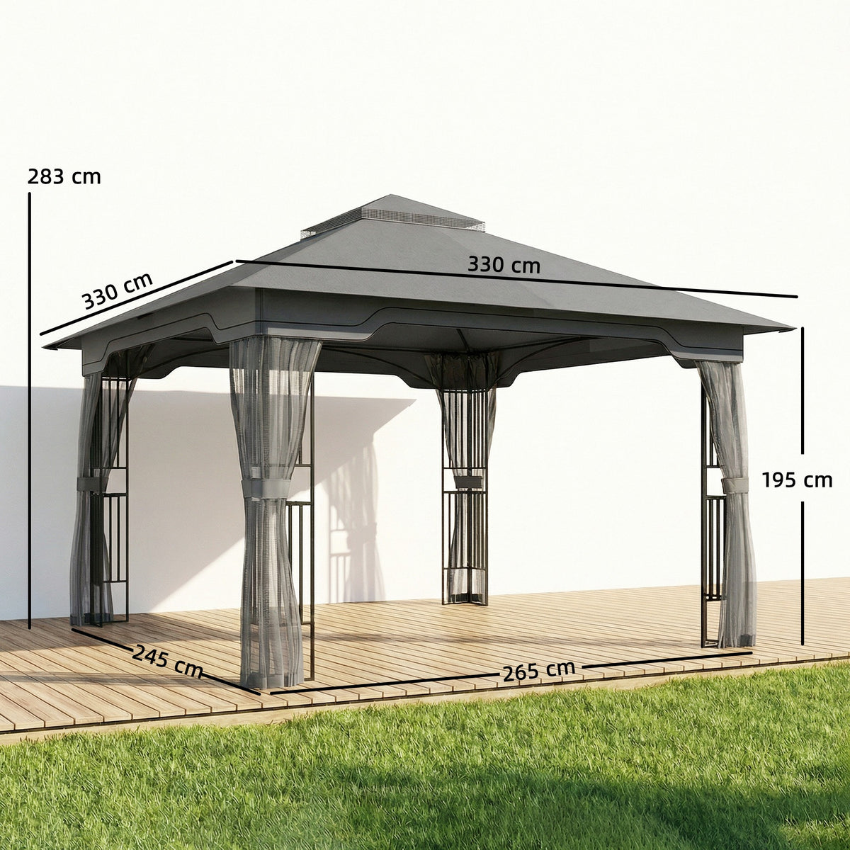 Outsunny Outdoor Garden Gazebo with Post Shelves in Dark Grey