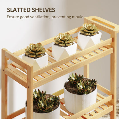 HOMCOM 3-Tier Bamboo Storage Trolley on Wheels in a Natural Wood Finish
