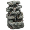 Outsunny Outdoor Fountain with 6-Tier Rock Design, Waterfall Feature with LED Lights, Resin Freestanding Garden Fountain, Grey