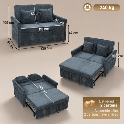 HOMCOM 2 Seater Sofa Bed in Dark Blue