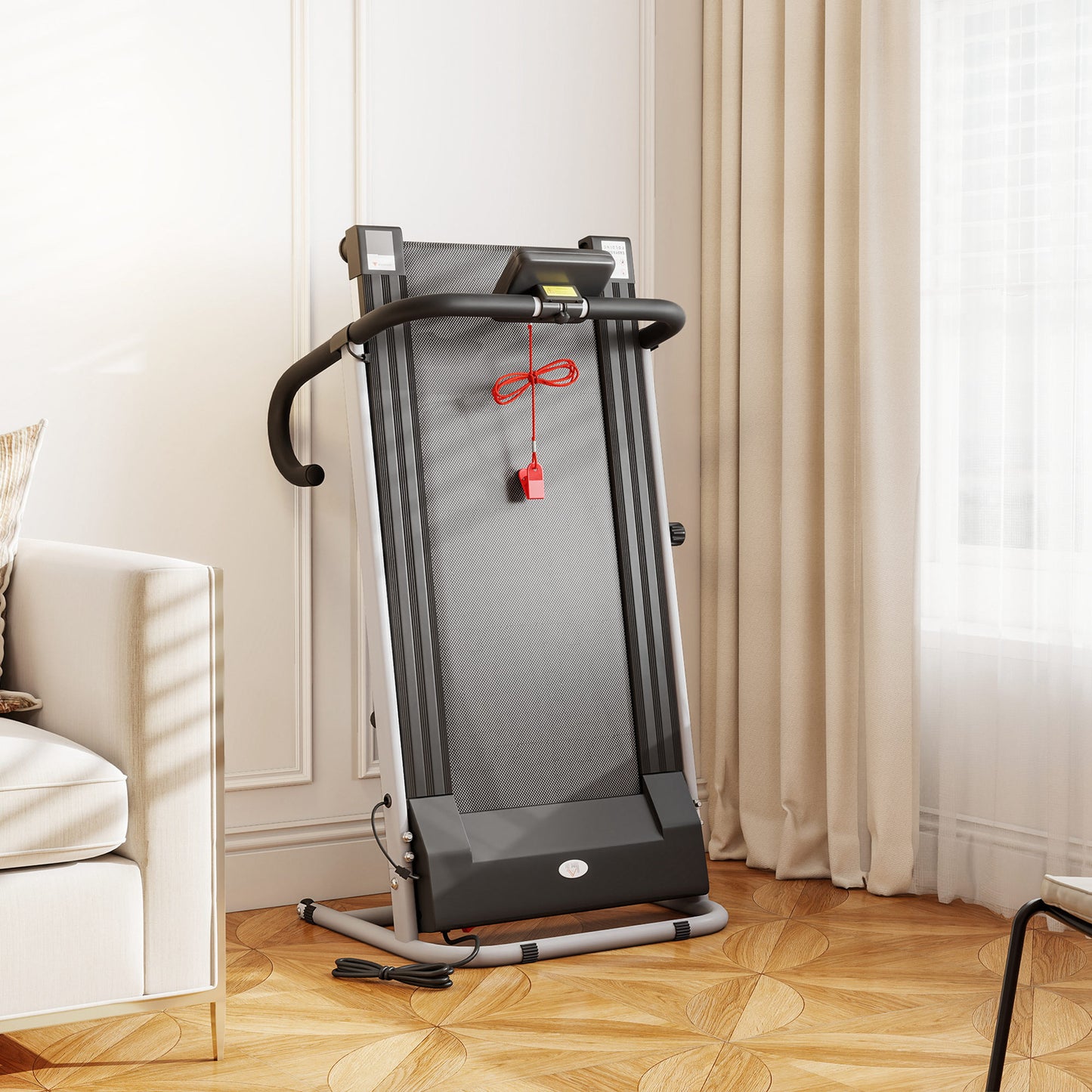 HOMCOM Folding Treadmill with Incline, Walking Pad Treadmill for Home, 1-10km/h Under Desk Running Machine with LCD Display and Wheels, No Assembly, Grey