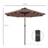 Outsunny â2.7m Garden 24 LED Light Parasol Solar Outdoor Tilt Sun Umbrella Patio Club Party Event Manual Sun Shade w/ Hand Crank and 8 Ribs, Brown