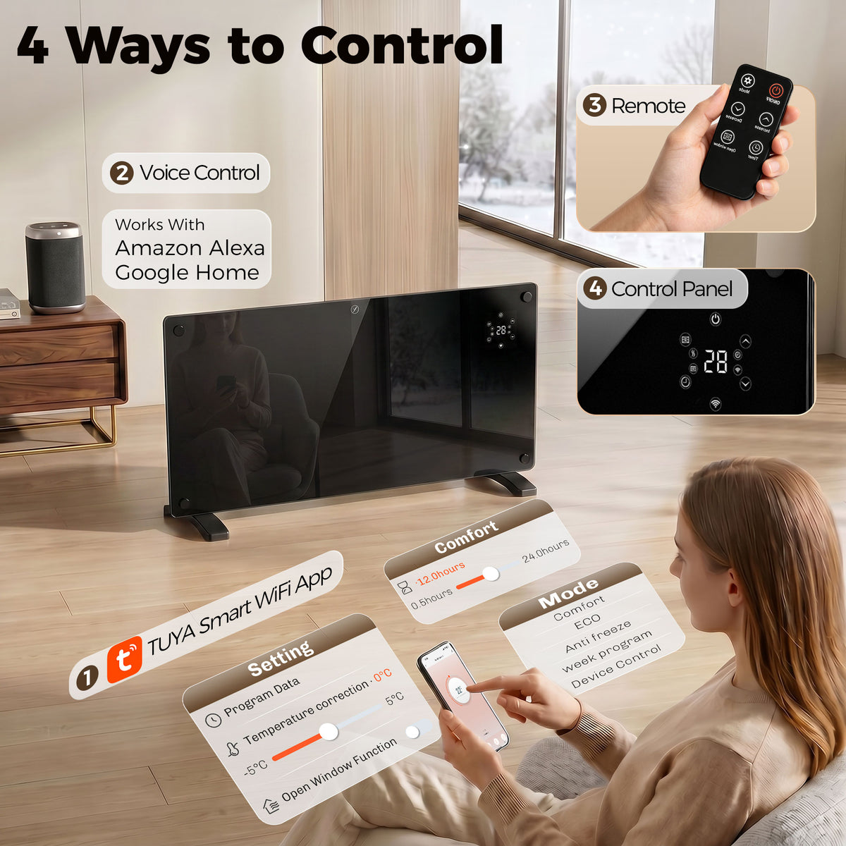 HOMCOM 1500W Smart Control Heater in Black