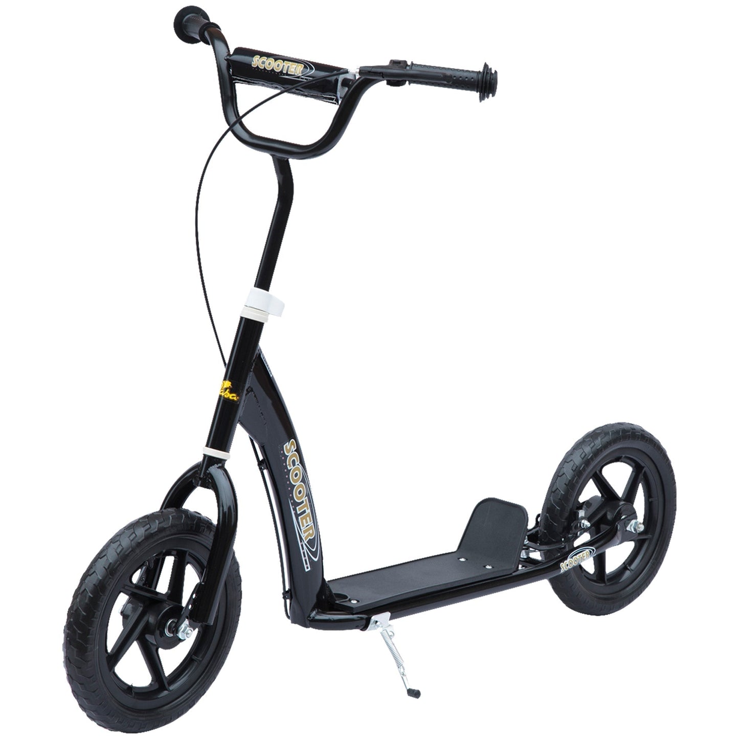 HOMCOM Kids Scooter Kick Scooter, with 12" EVA Tyres, Rear Brake, Big Wheels Scooter for 5-12 Years, Black