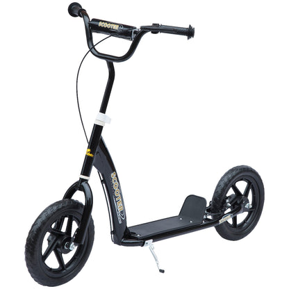 HOMCOM Kids Scooter Kick Scooter, with 12" EVA Tyres, Rear Brake, Big Wheels Scooter for 5-12 Years, Black