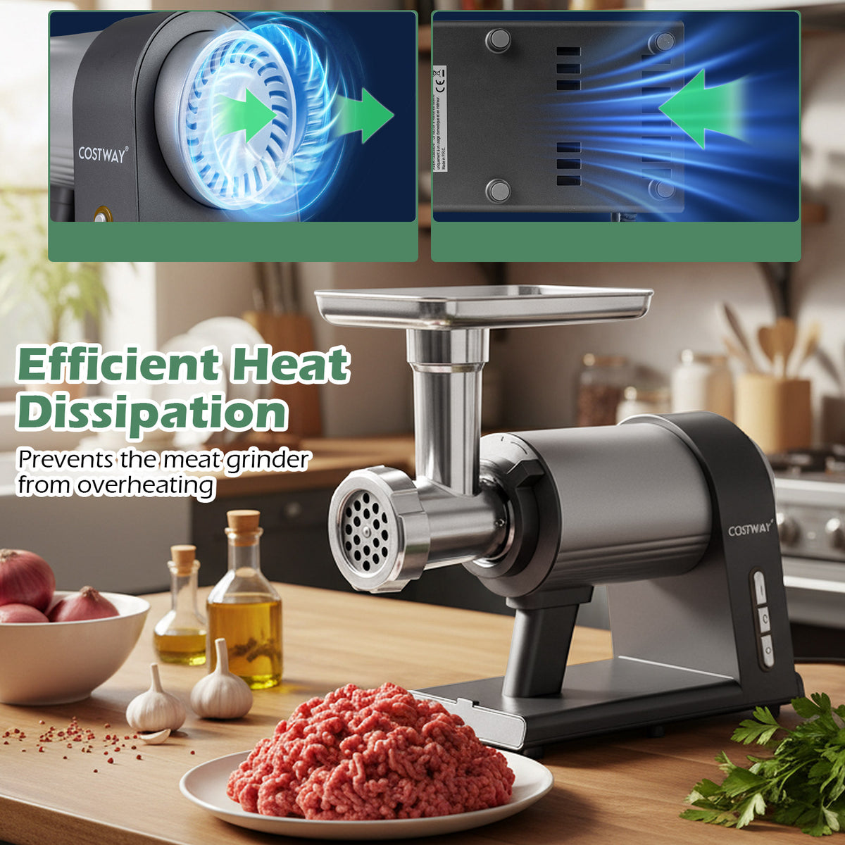 Electric Meat Grinder 2000W Sausage Stuffer Maker with 3 Sausage Tubes and 3 Grinding Plates-Silver