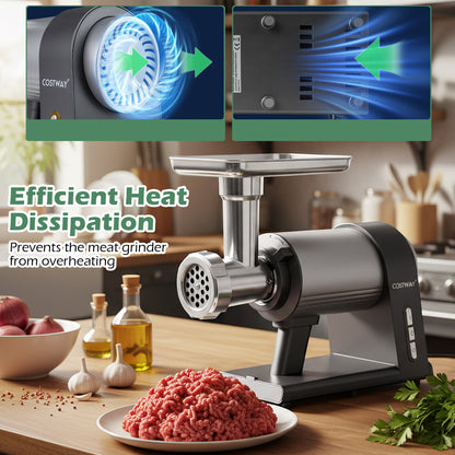 Electric Meat Grinder 2000W Sausage Stuffer Maker with 3 Sausage Tubes and 3 Grinding Plates-Silver