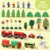 AIYAPLAY 100 Piece Wooden Train Set for Kids 3+ Years with Track, Crane, Battery Operated Train