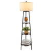 Floor Lamp with Shelves Linen Lampshad and Chain Switch