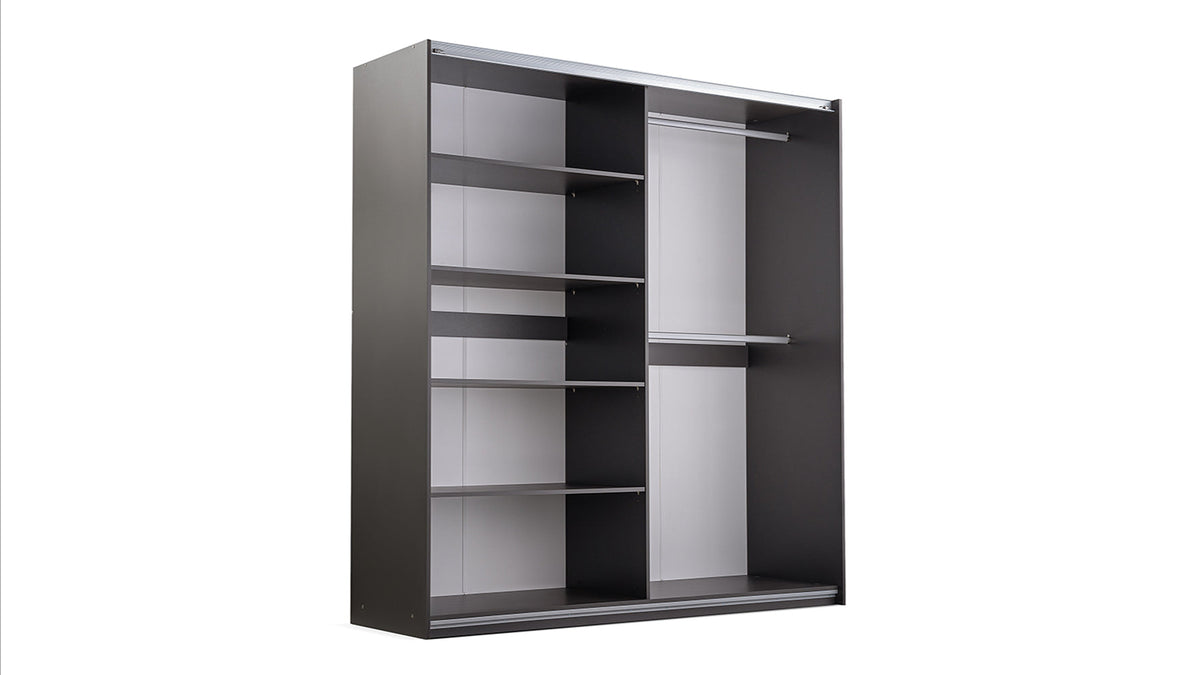 Evora Two Mirrored Sliding Door Wardrobe 203cm (EVORA-203) in Black Matt and Cashmere and Oak Wotan