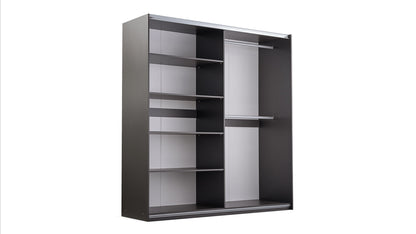 Evora Two Mirrored Sliding Door Wardrobe 203cm (EVORA-203) in Black Matt and Cashmere and Oak Wotan