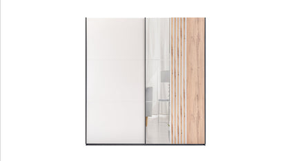 Evora Two Mirrored Sliding Door Wardrobe 203cm (EVORA-203) in Black Matt and Cashmere and Oak Wotan