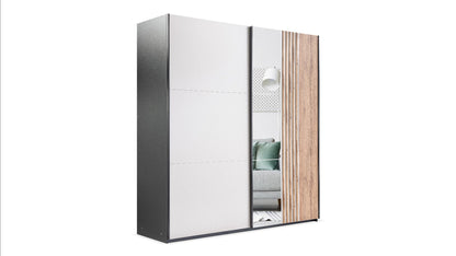 Evora Two Mirrored Sliding Door Wardrobe 203cm (EVORA-203) in Black Matt and Cashmere and Oak Wotan