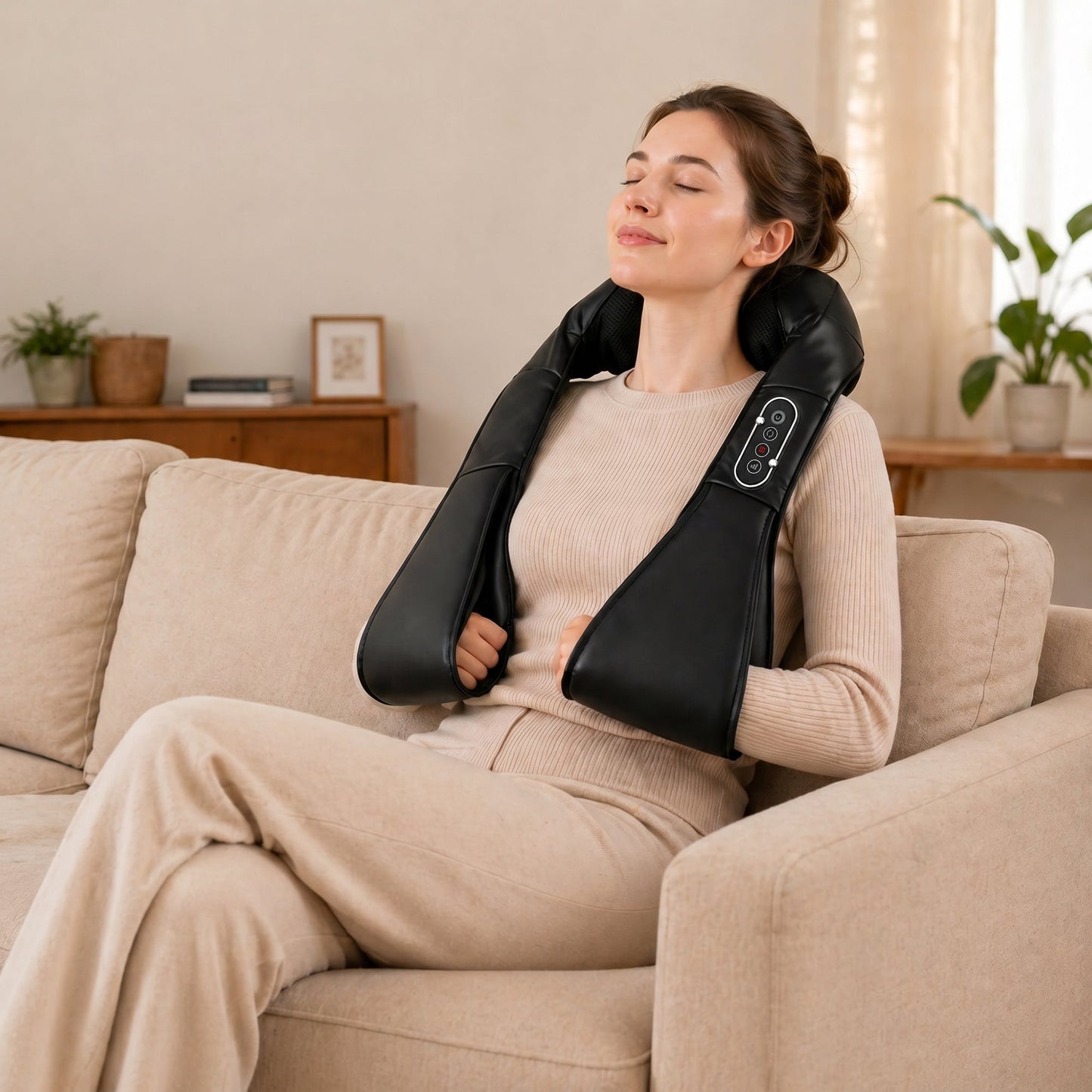 HOMCOM Cordless Neck Massager with Heat, Deep Tissue 4D Shiatsu Neck and Shoulder Massager for Car Home, Gifts for Men Women