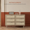 HOMCOM Chest of Drawers, 6-Drawer Dresser, Tall Storage Drawer Unit with Rattan Element for Bedroom, Living Room, Oak