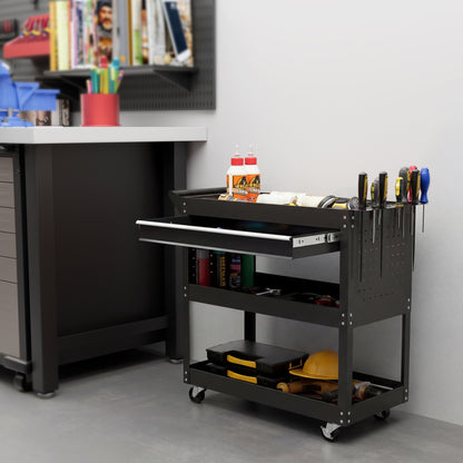 DURHAND 3-Tier Tool Trolley Cart in Black