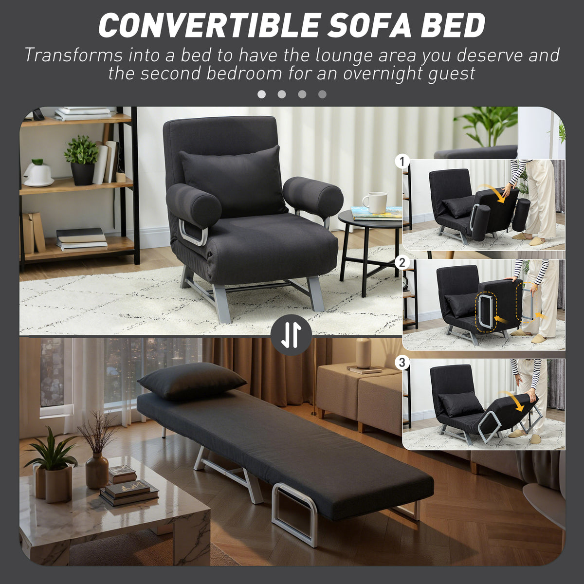 HOMCOM Single Sofa Bed in Black