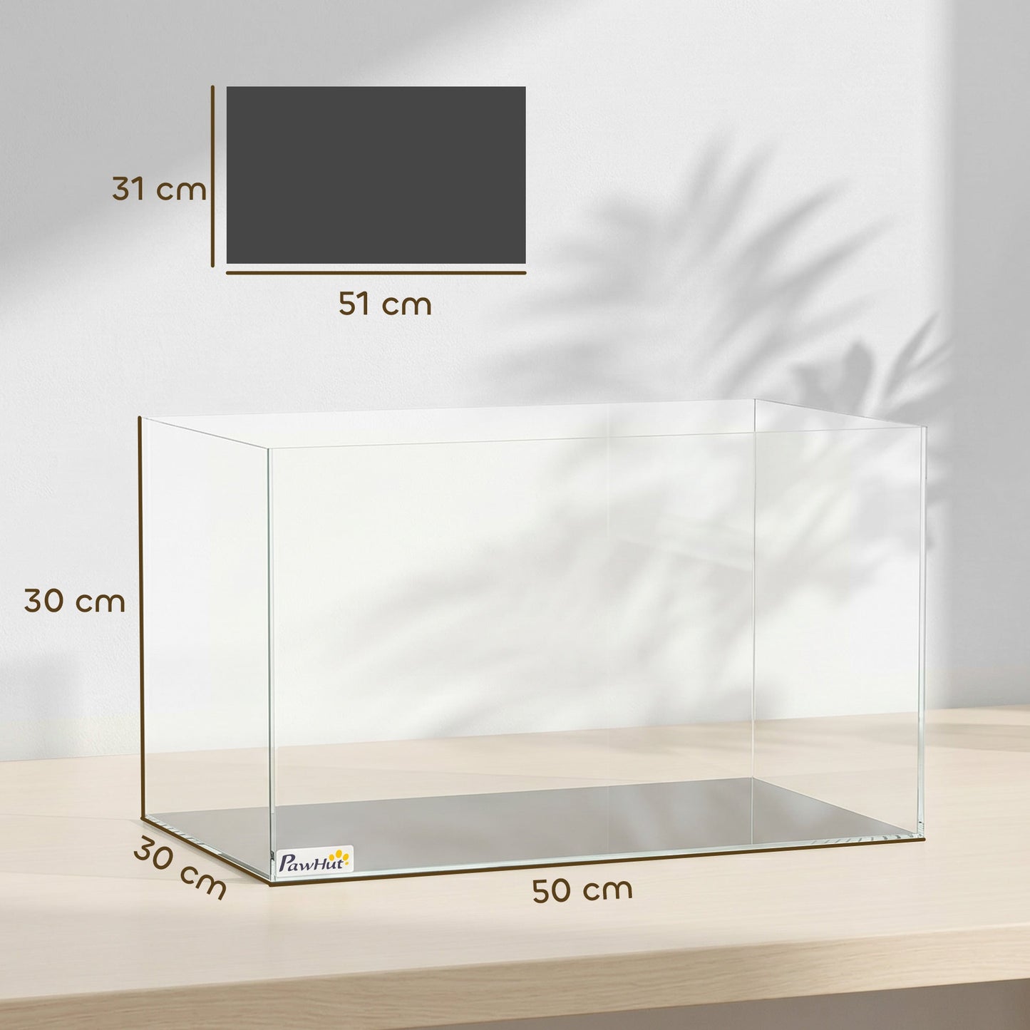 PawHut Fish Tank Bare Glass for DIY Glass Aquarium with Protective Base Mat 43L Transparent for Fish Shrimps