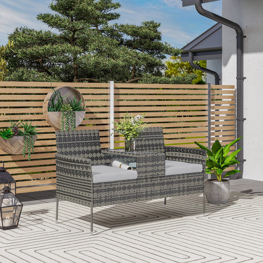 Outsunny Two-Seat Rattan Chair in Charcoal Grey
