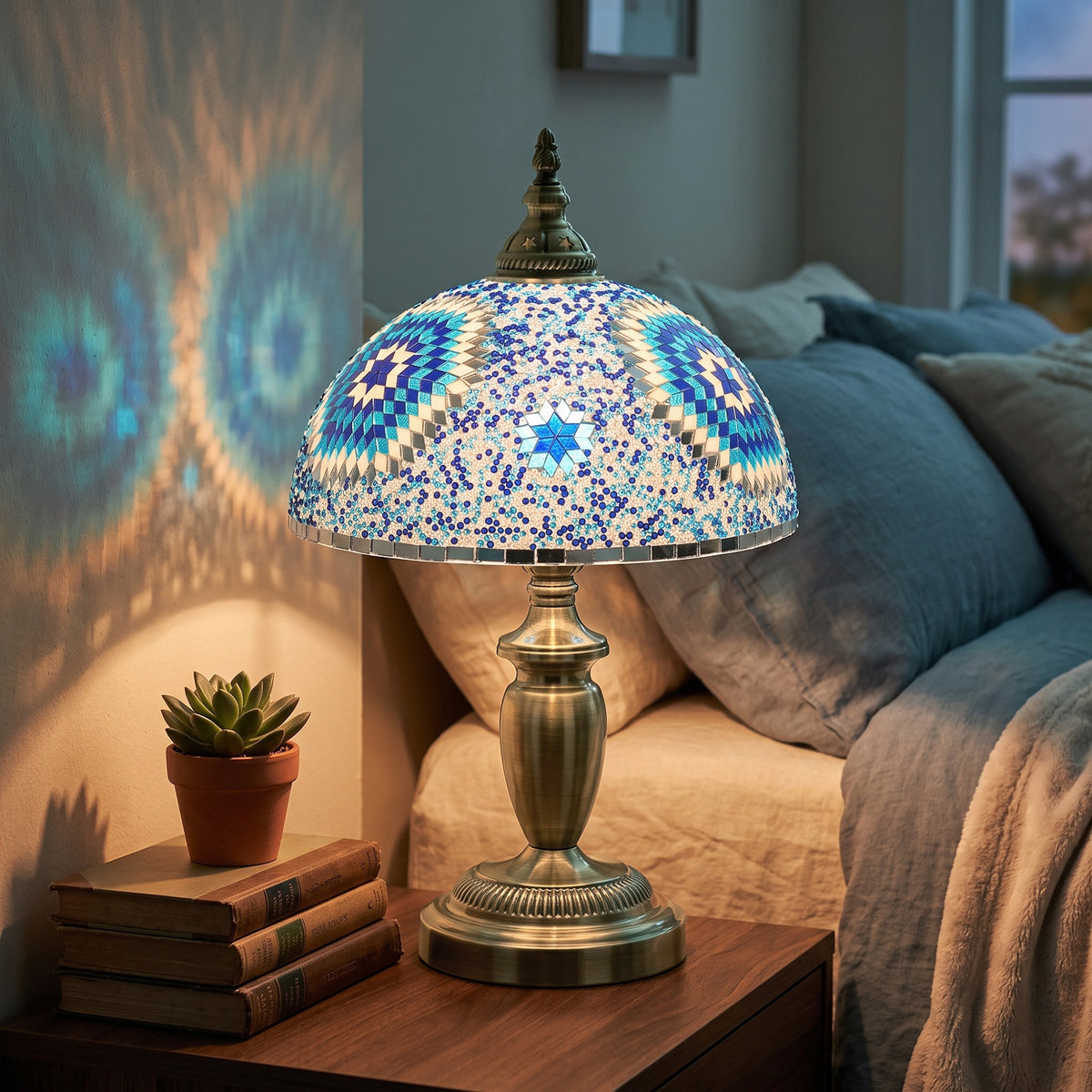 HOMCOM 30cm Tiffany Lamp in Blue