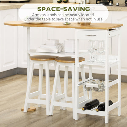 HOMCOM 3 Piece Bar Table Set in Natural and White