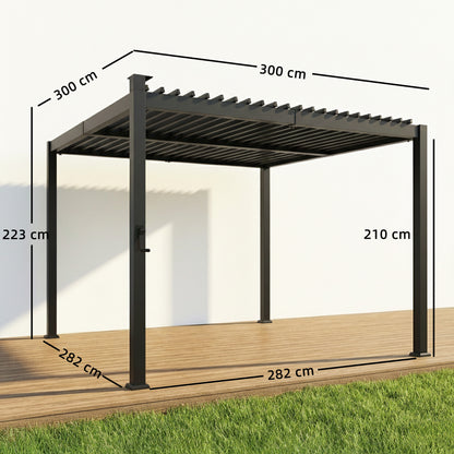 Outsunny Louvered Pergola with Solar LED Lights in Black