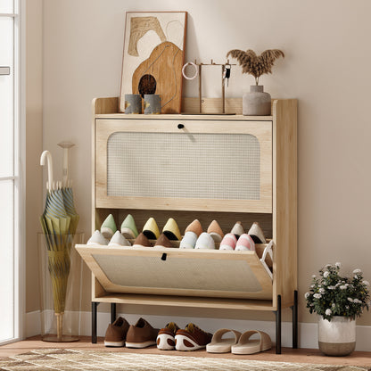 HOMCOM Shoe Cabinet with 2 Flip Drawers in Oak