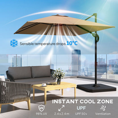 Outsunny 2.4 x 2.4 m Cantilever Parasol with Umbrella Weights, UPF50+ Offset Outdoor Umbrella w/ Easy Tilt Adjustment, Khaki