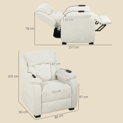 HOMCOM Power Recliner Armchair with Massage and Heat, Electric Reclining Chair with Wide Spring Seat, Cream White