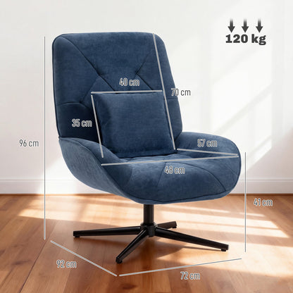 HOMCOM Accent Chair, Chenille Upholstered Swivel Armchair with Lumbar Pillow, High Back, Deep Seat and Metal Legs, Dark Blue