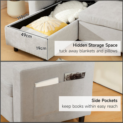 HOMCOM L Sofa Bed, with Storage - Light Grey
